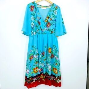 Superfoxx Boho Allover Floral Print Flowy Flutter Sleeve Midi Dress